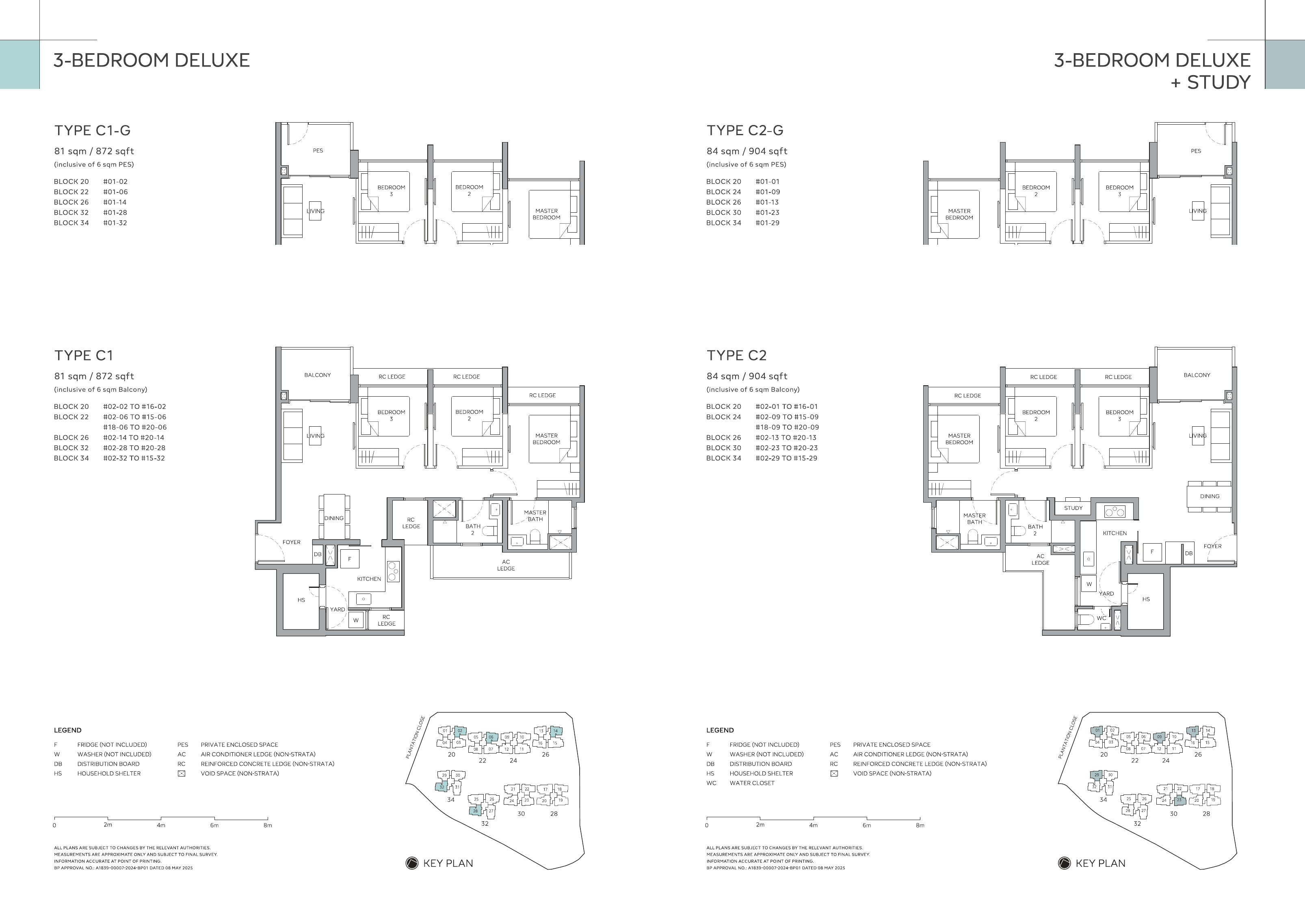 C1 / C2: 3-bedroom layouts, including ground-floor variants