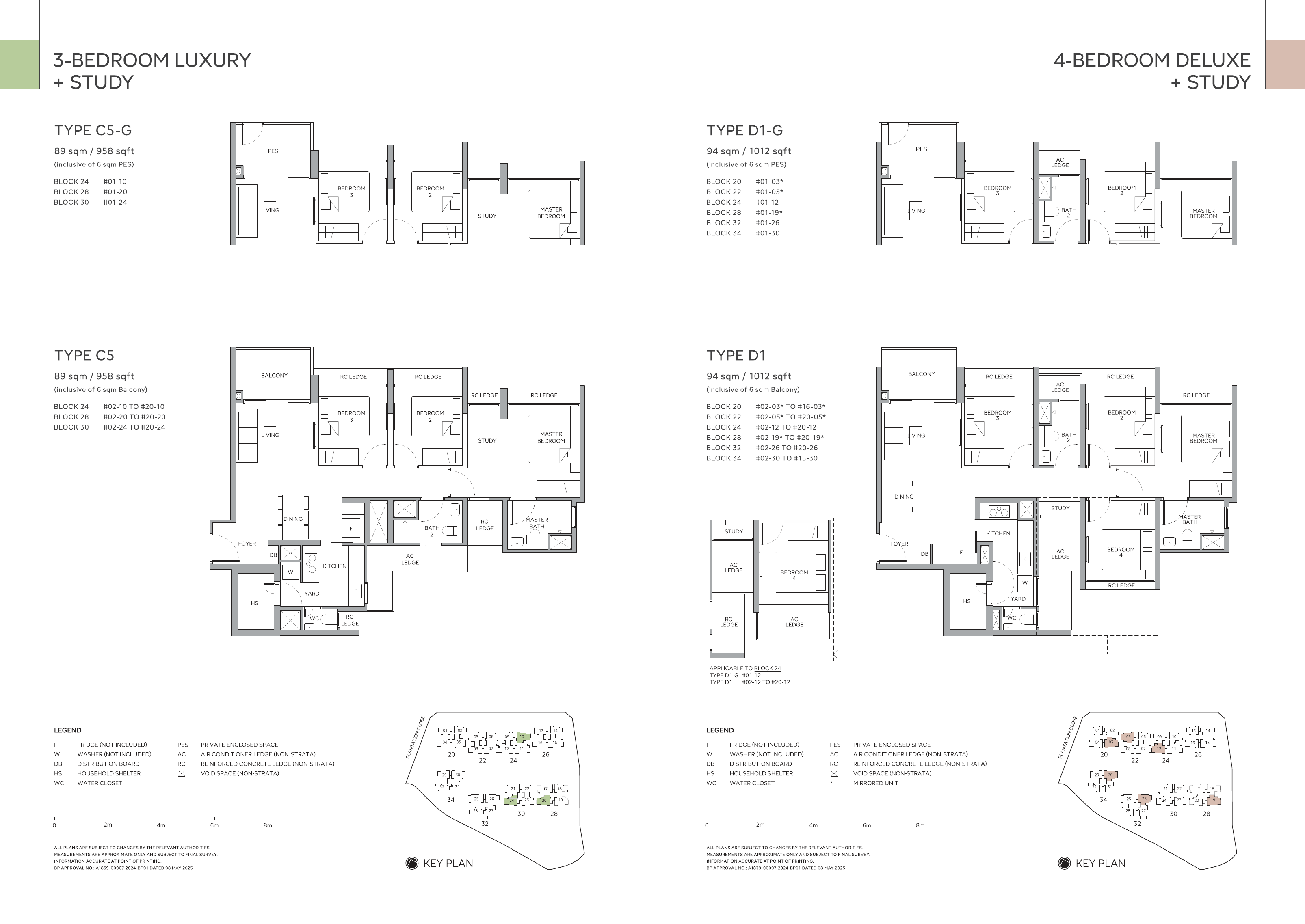 C5 / D1: 3- and 4-bedroom layouts with study