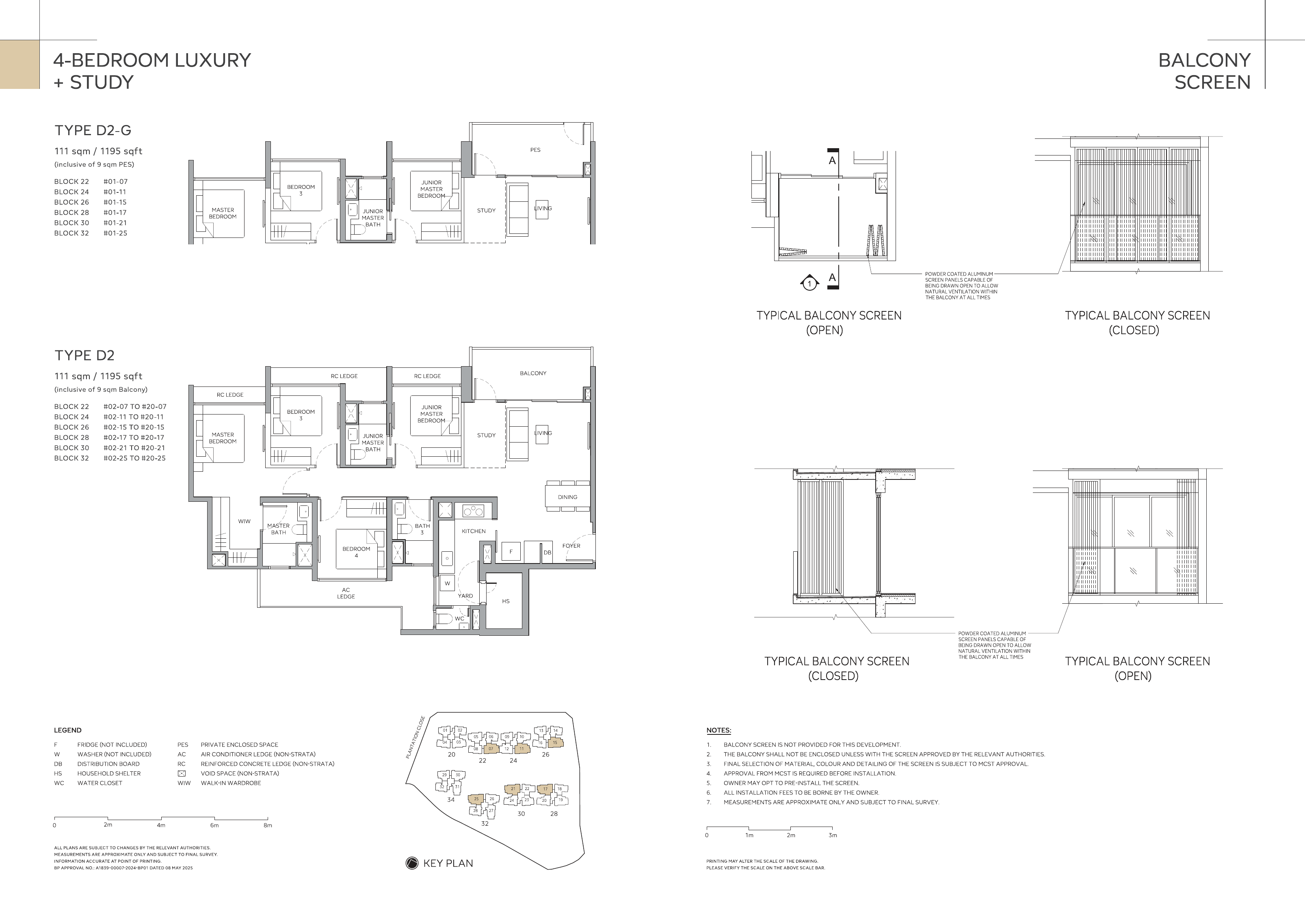 D2: 4-bedroom layout with study and balcony screen details