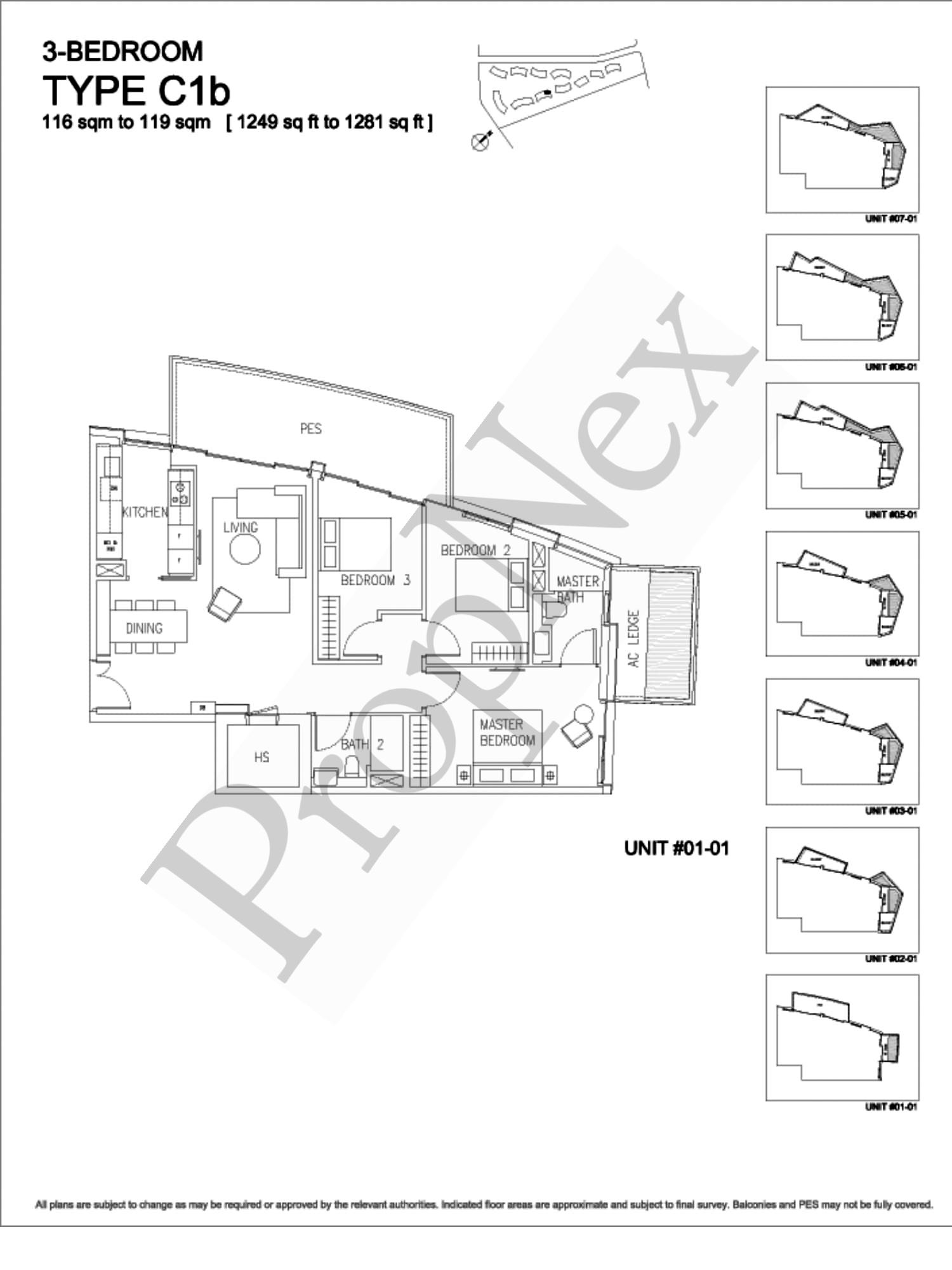Corals at Keppel Bay – 3-BEDROOM C1b ( #02-01 )- 1249sqft