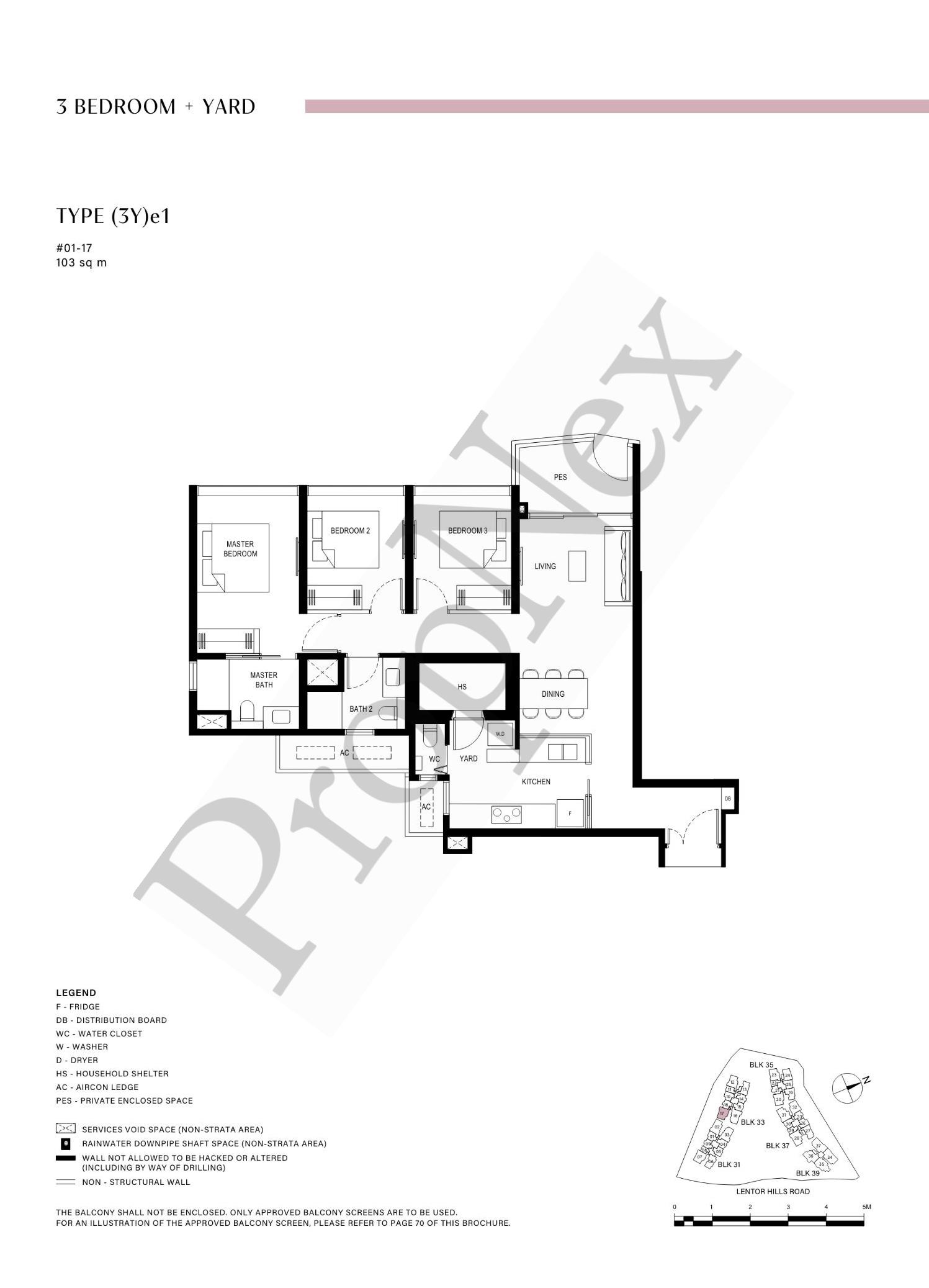 3 Bedroom + Yard (3Y)e1 floor plan