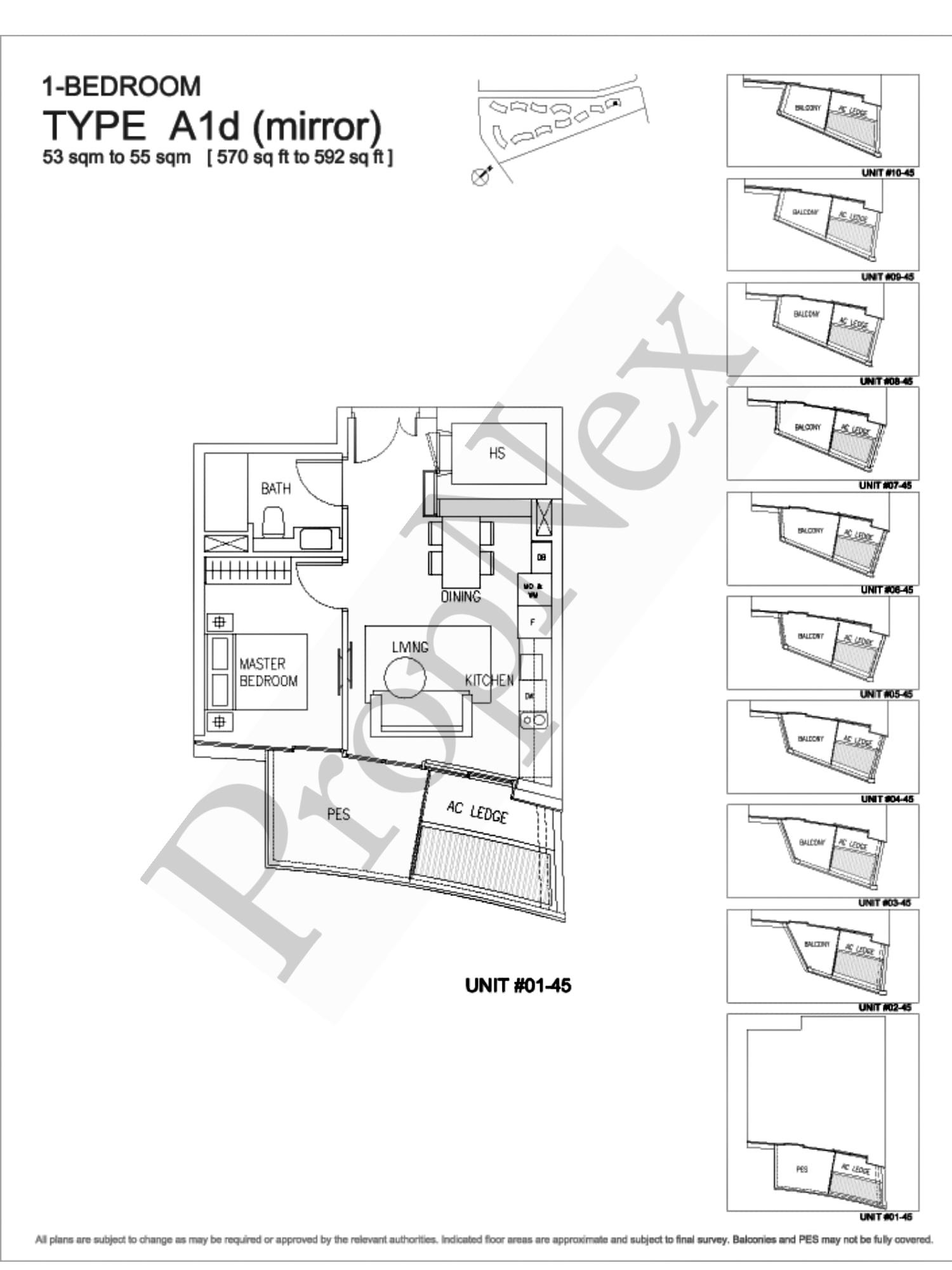 Corals at Keppel Bay – 1-BEDROOM A1d MIRROR - 592sqft