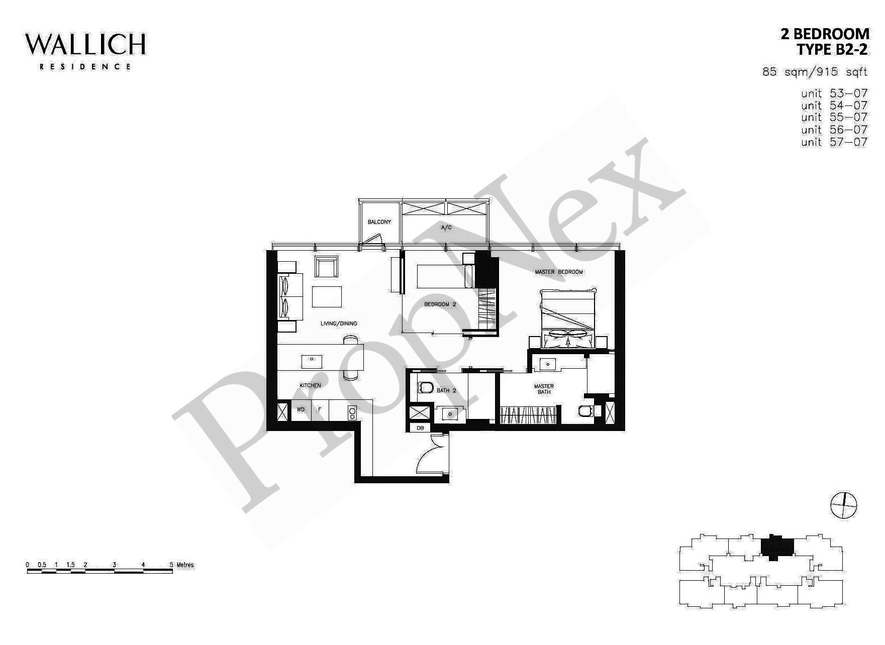 Wallich Residence – 2-BEDROOM B2-2 ( #53 TO 57 - #07 )