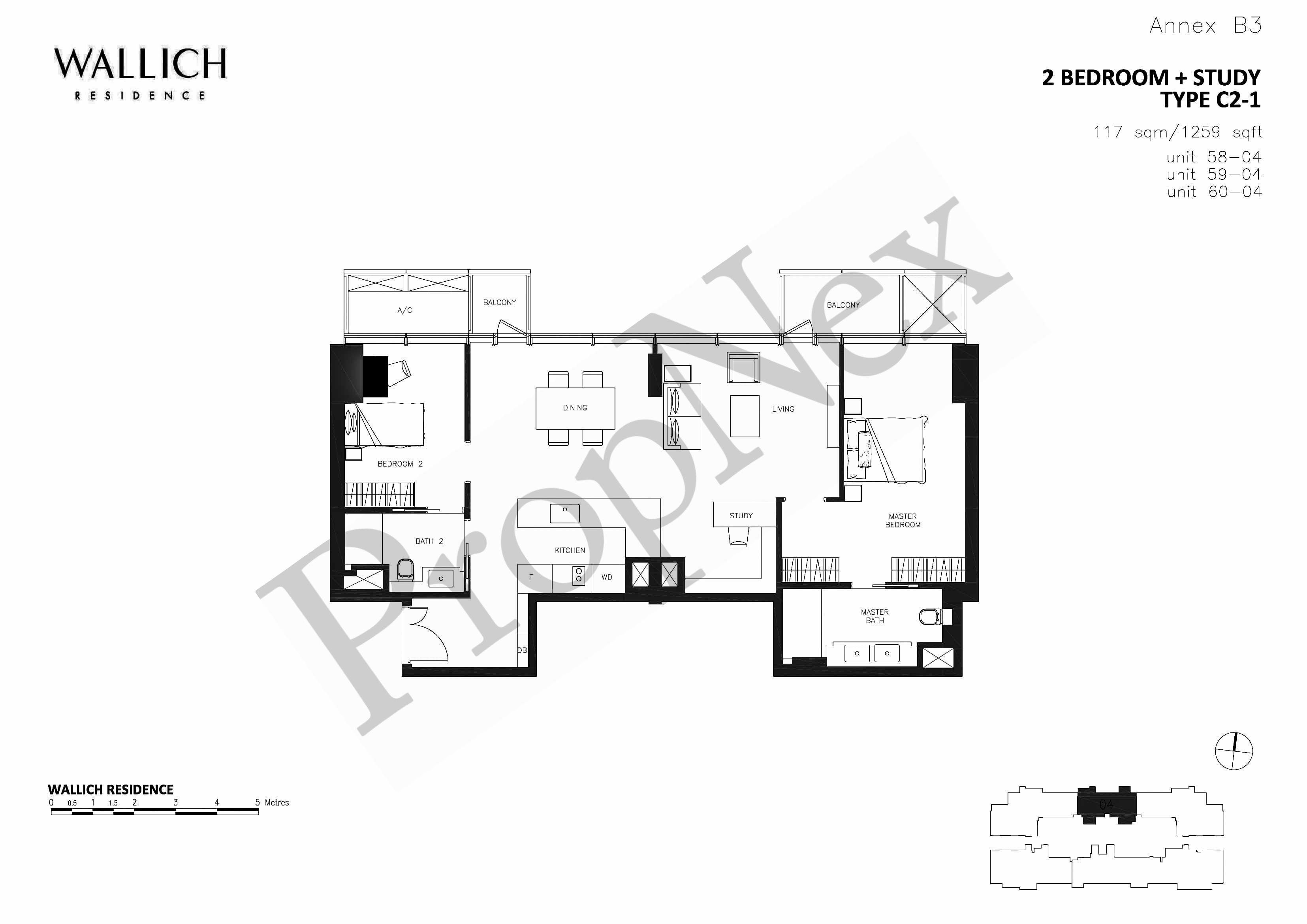 Wallich Residence – 2-BEDROOM + With Study C2-1 ( #58 TO 60 - 04 )