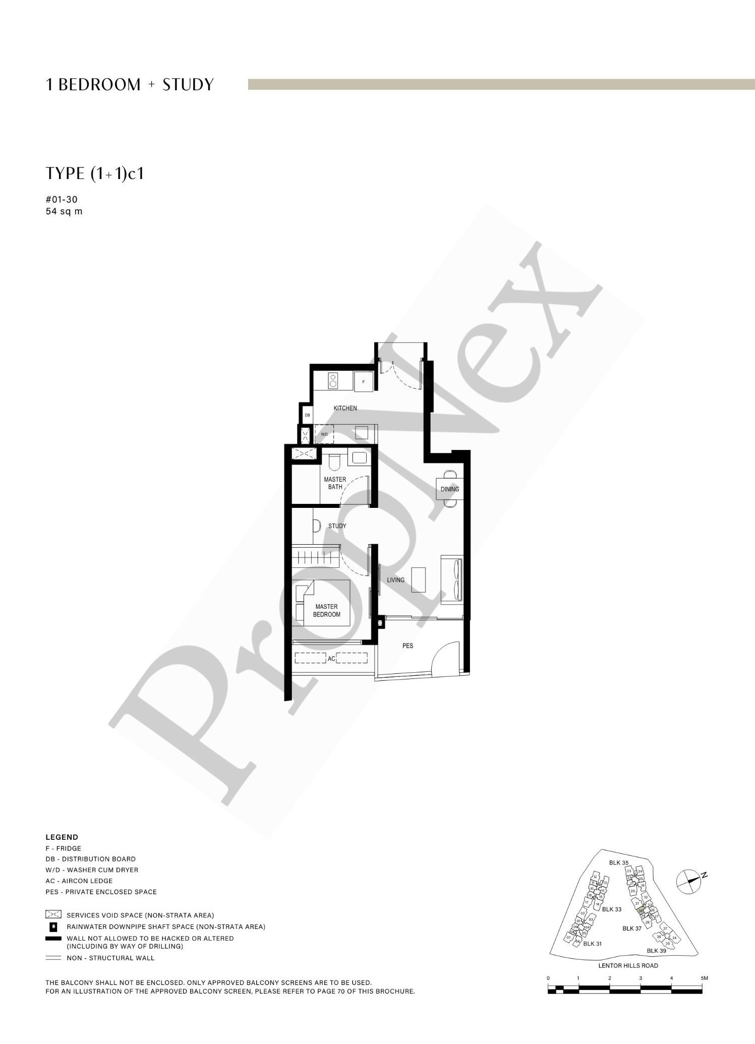 1 Bedroom + Study (1+1)c1 floor plan
