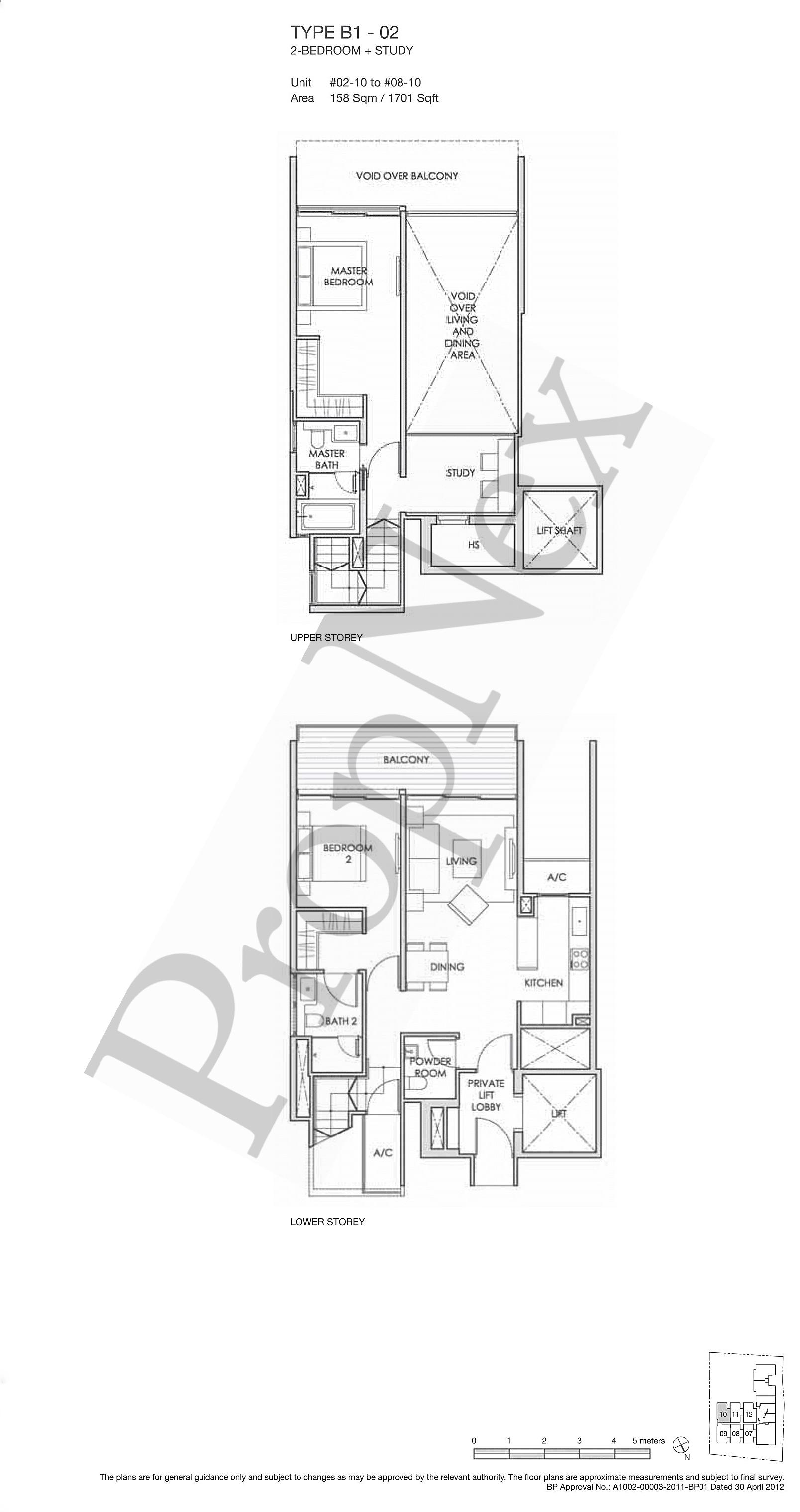 2 Bedrooms (Loft) + Study B1-02 floor plan