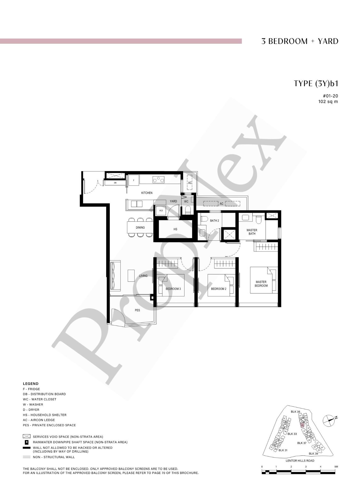 3 Bedroom + Yard (3Y)b1 floor plan