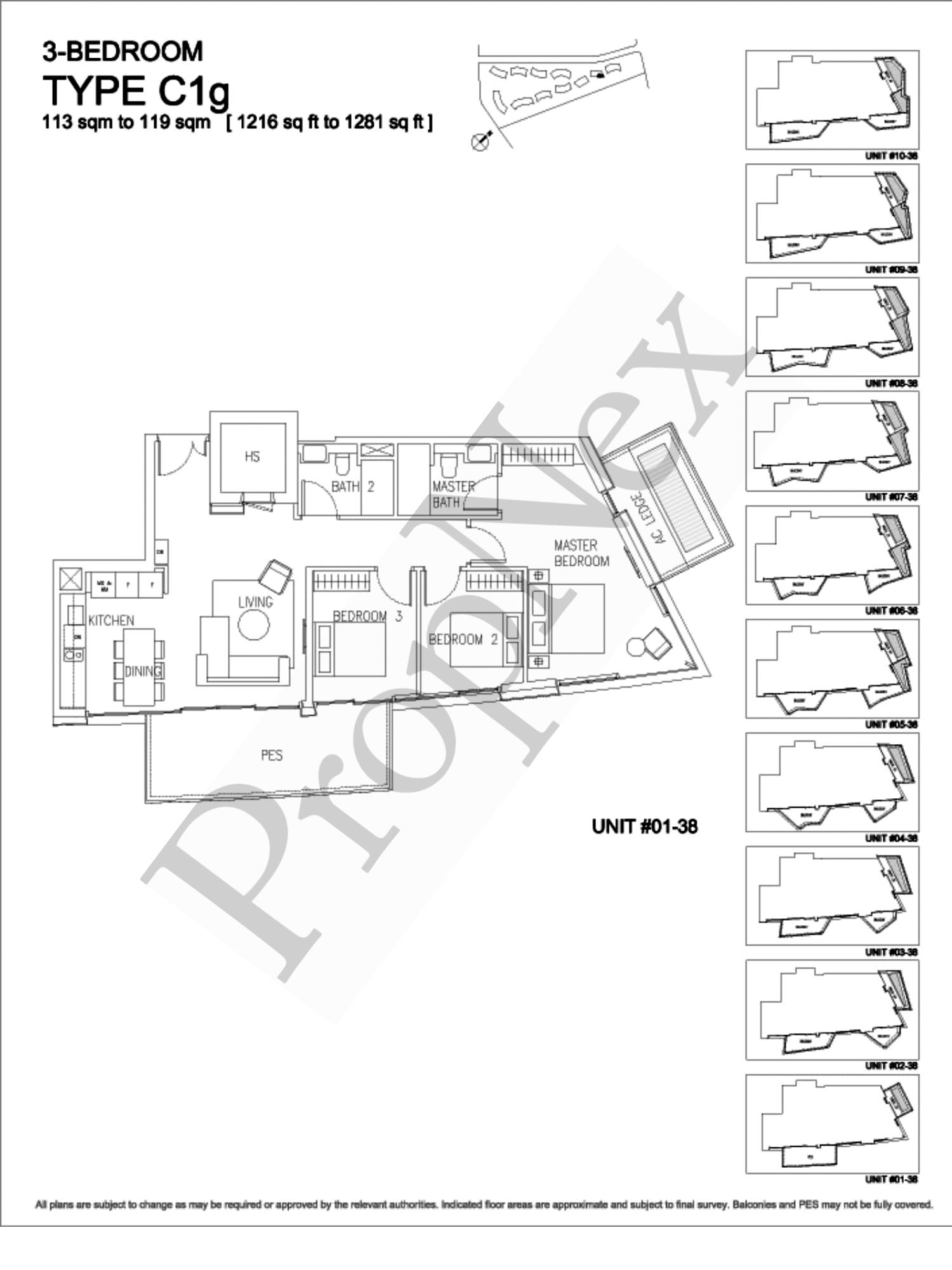 Corals at Keppel Bay – 3-BEDROOM C1g - 1281sqft
