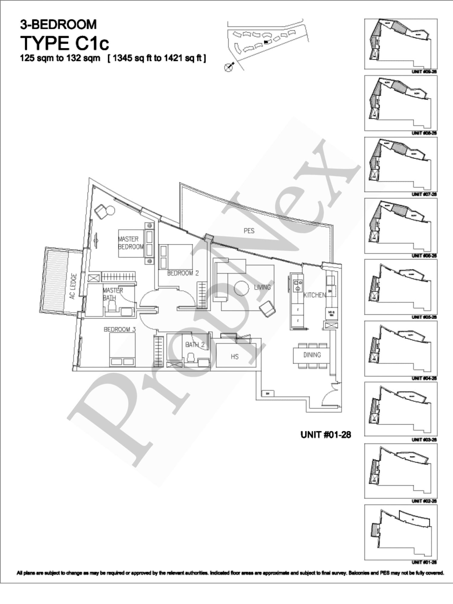 Corals at Keppel Bay – 3-BEDROOM C1c ( #02-28 )- 1345sqft