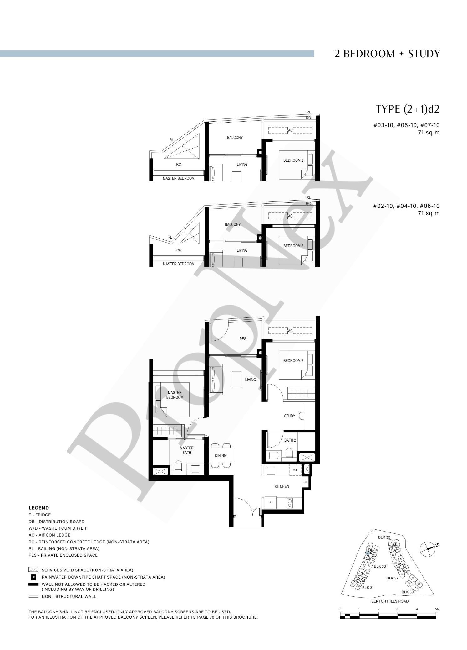 2 Bedroom + Study (2+1)d2 floor plan