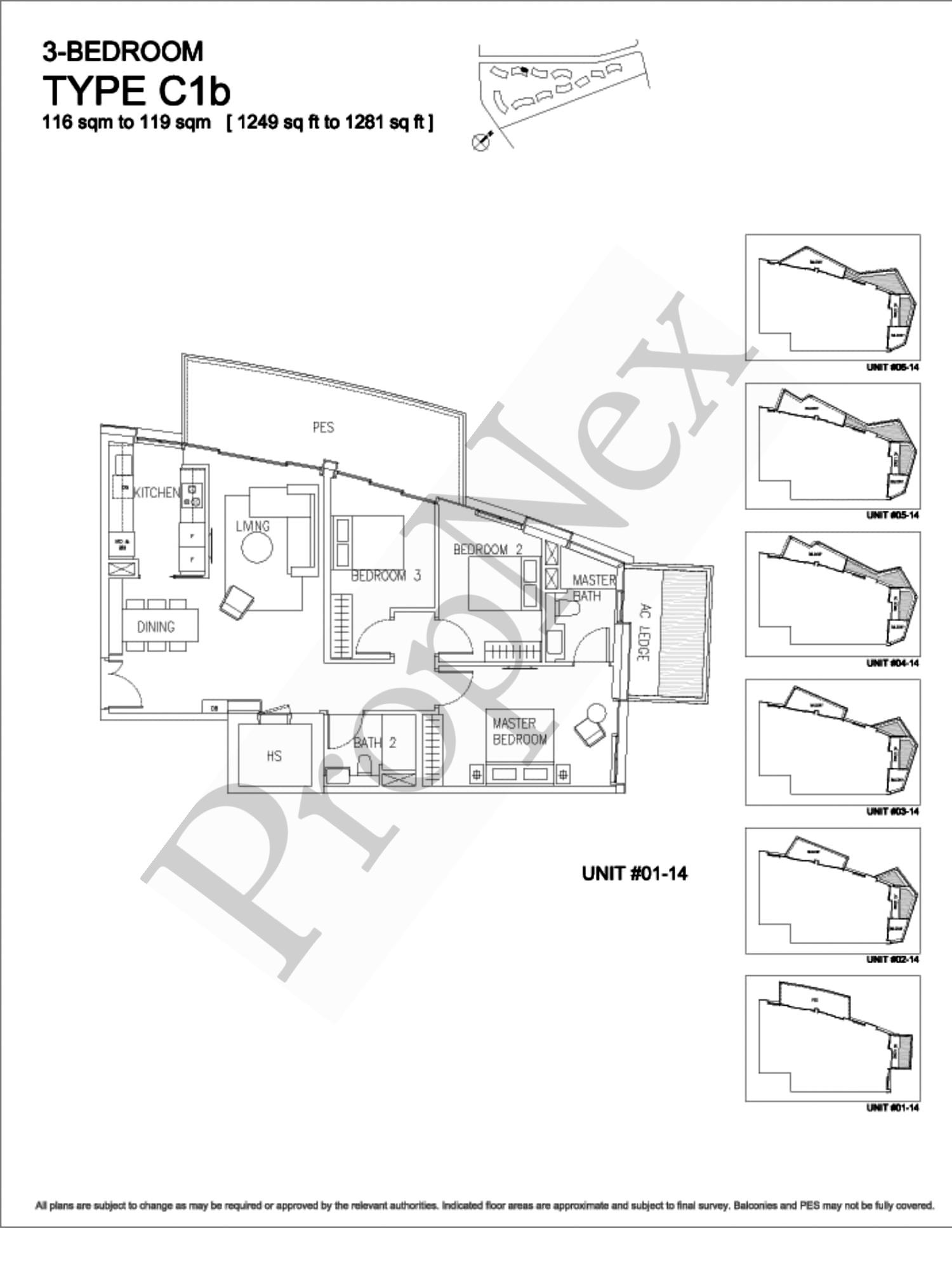 Corals at Keppel Bay – 3-BEDROOM C1b ( #02-14 ) - 1249sqft