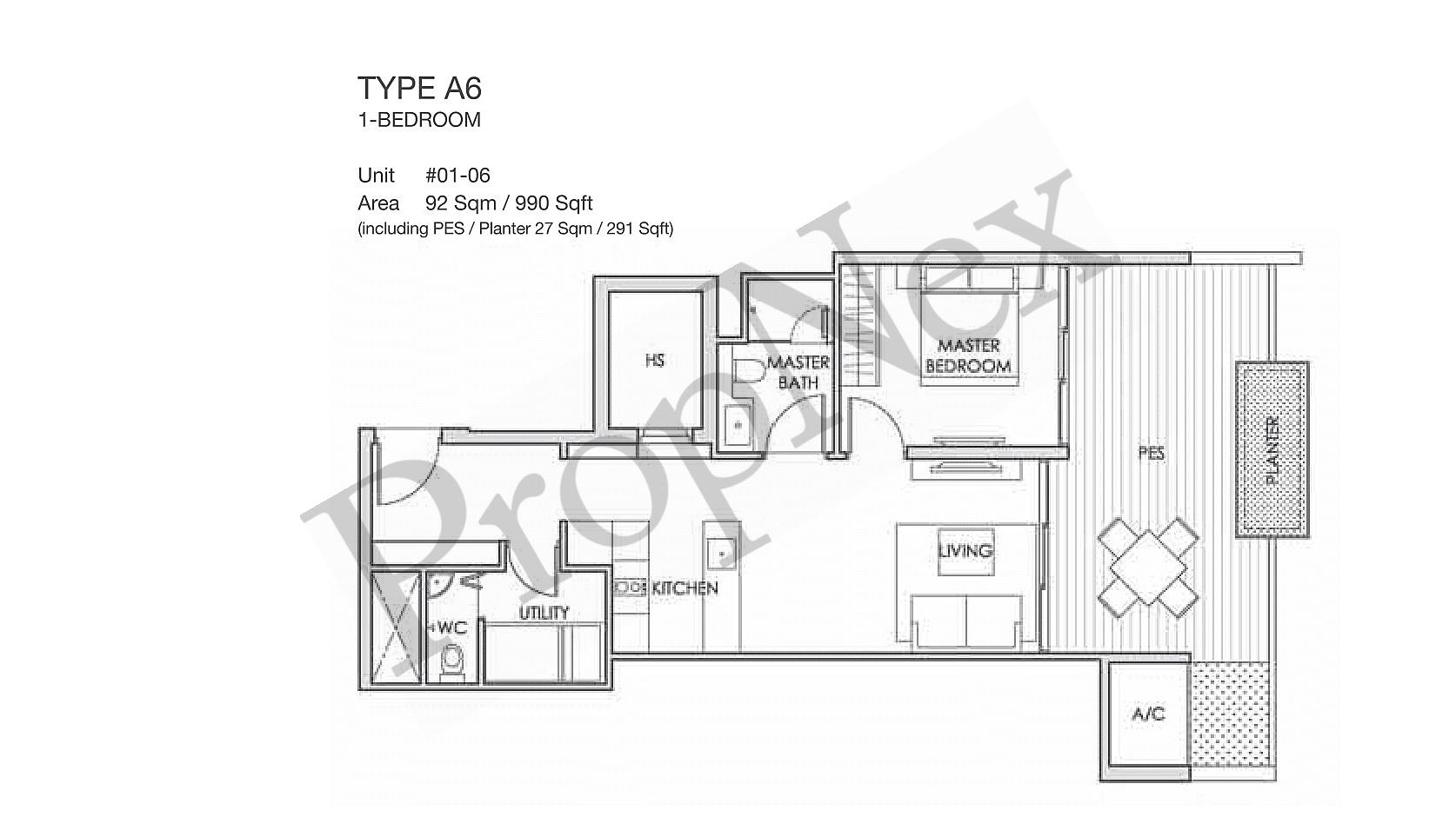 1 Bedroom + 1 A6 floor plan