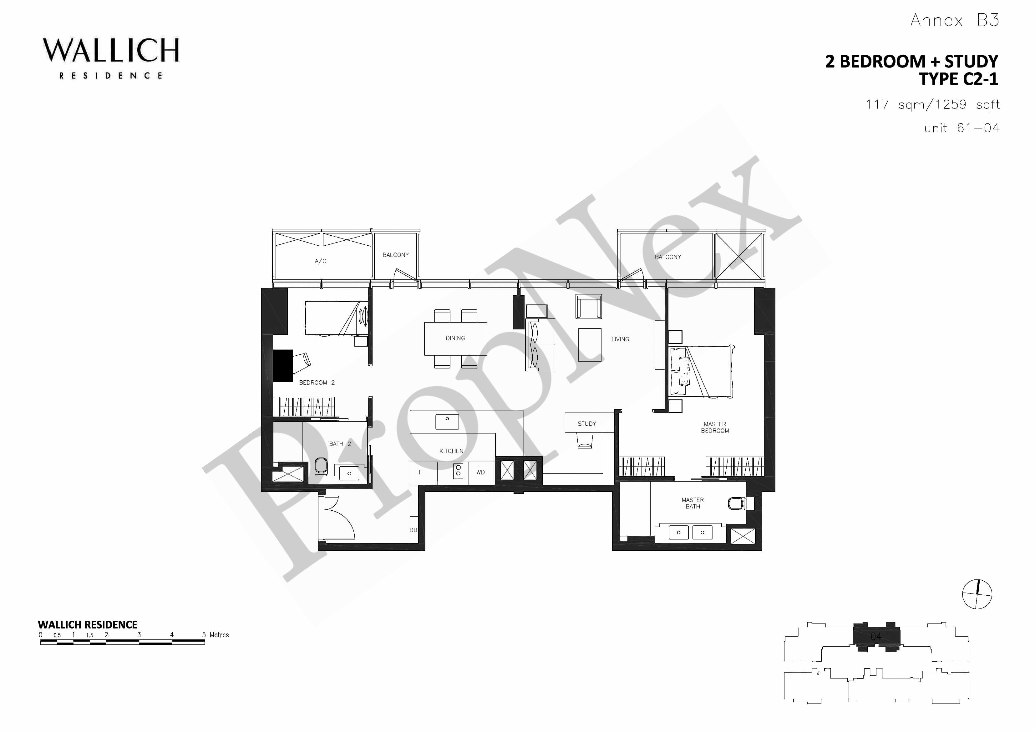 Wallich Residence – 2-BEDROOM + With Study C2-1 ( #61 - 04 )